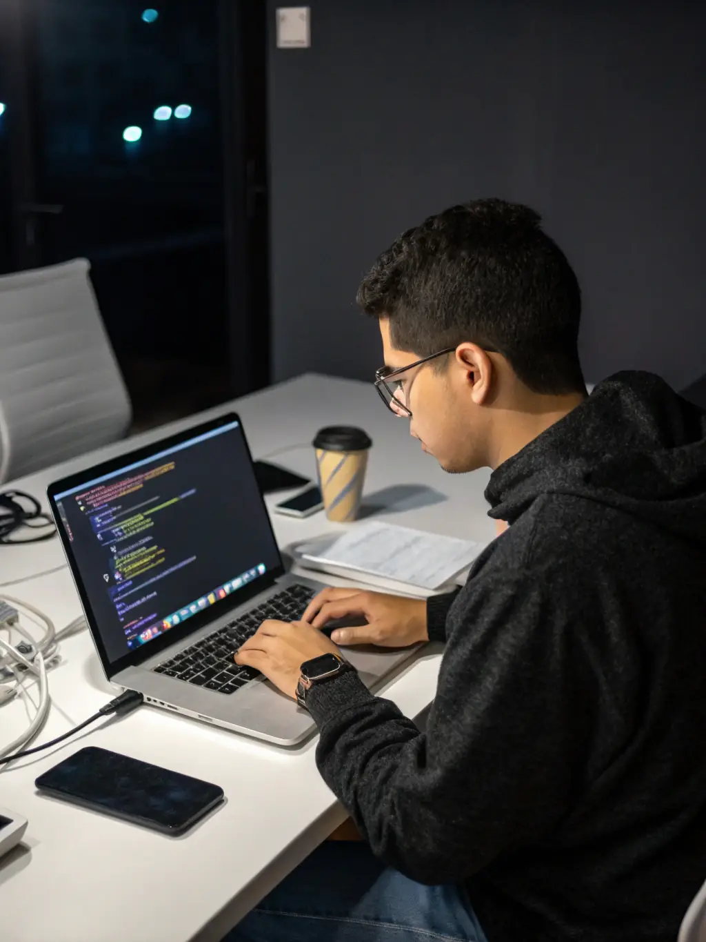 A focused image of a student successfully deploying code, symbolizing immediate application of DevOps skills learned in the course.